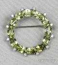 Platinum Peridot and Diamond Circle Brooch