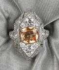 Platinum Orange Sapphire and Diamond Ring