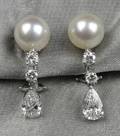 14kt Gold White Gold Cultured Pearl and Diamond Earpendants