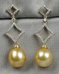 14kt Gold Golden Pearl and Diamond Earpendants