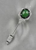 18kt White Gold Jadeite Onyx and Diamond Brooch