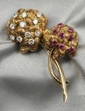 18kt Gold Ruby and Diamond Flower Brooch France