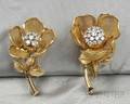 Two 18kt Gold Flower Brooches France