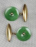 14kt Gold and Jadeite Cuff Links