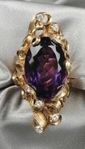 18kt Gold Amethyst and Diamond Ring