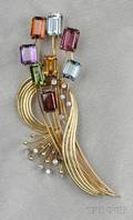 18kt Gold Gemset and Diamond Brooch