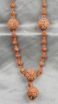 Carved Coral Bead Necklace