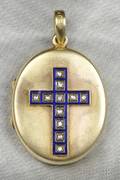 Victorian 15kt Gold Enamel and Rosecut Diamond Locket