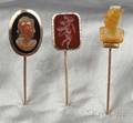 Three Antique Hardstone Stickpins