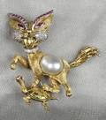14kt Gold Gemset Cat and Turtle Brooch
