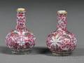 Pair of Small Famille Rose Bottle Vases