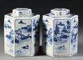 Pair of Blue and White Covered Jars