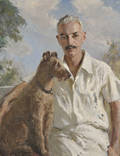 Ernest Ludvig Ipsen American 18691951 Portrait of Milton H Bird with his Champion Irish Terrier Kelvin Colleen