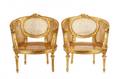 Pair of Louis XVI Style Giltwood Caned Bergeres