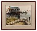 Herbert Olsen Watercolor Lobster Dock Scene