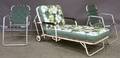 Vintage Painted Metal Lawn Chaise with Cushions and a Pair of Aluminum Armchairs