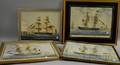 Four Framed Reproduction Marine Prints and a Contemporary Halfhull Model Plaque