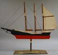 Painted Wood Threemasted Sailing Ship Weather Vane and a Painted Metal Horse and Sulky Weather Vane