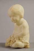 Small Late 19th Century German Carved Marble Figure of a Seated Child with Fruit