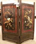 Chinese Carved Hardwood Framed Ivory Bird and Branchdecorated Lacquer Panel Twopart Floor Screen