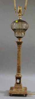 Georgianstyle Silverplated and Colorless Cut Glass Kerosene Banquet Table Lamp