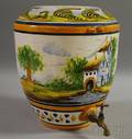 Spanish Landscapedecorated Ceramic Water Cooler with Brass Spigot