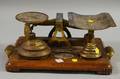 English Brass and Mahogany Counter Scale with Weights
