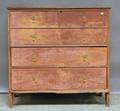 Redpainted 17th18th Century Pine Blanket Chest over Two Long Drawers