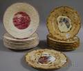 Set of Eight Brown Westhead Moore and Co Gilt and Handpainted Floraldecorated Porcelain Plates and a Set of Eight Wedgwood Quee