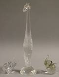 Steuben Glass Giraffe and Two Small Glass Elephants