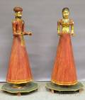 Pair of Indian Export Polychrome Paintdecorated Carved Wood Figures