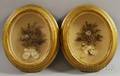Pair of 19th Century Oval Giltwood Framed Hairwork Floral Bouquet Shadow Boxes