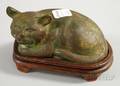 Asian Patinated Cast Bronze Recumbent Cat