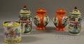 Two Pairs of Chinese Porcelain Covered Vases and a Teapot