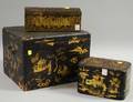 Three Chinese Export Giltdecorated Black Lacquer Boxes