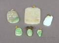 Five Carved Jade Pendants and a Clip