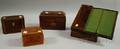 Three Inlaid and Veneered Tea Caddies and a Brass Inlaid and Veneered Folding Writing Box