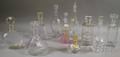 Six Colorless Glass Decanters and Three Crystal Decanters