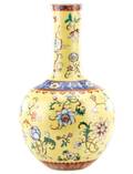 Chinese Famille Jaune Bottle Vase w Spiral Motif