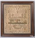 Exquisite English silk on linen needlework sampler ca 1810