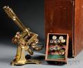 Lacquered Brass Binocular Microscope