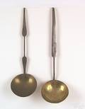 Two Pennsylvania wrought iron and brass ladles early 19th c