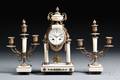Louis XVIstyle Marble and Ormolumounted Portico Clock and Garniture