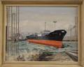British School 20th Century The Mobil Acme Tanker at Dock