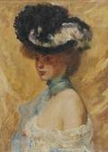 Louis Kronberg American 18721965 Portrait of a Young Woman in a Hat