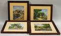Arthur E Ward American 18631928 Four Framed Summer Landscapes Thatched Cottage Wharf White Cape and Country Lane with Farm Co