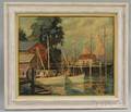 Arnold L Hicks American 20th Century Dock View with Sailboats