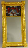 Federal Giltwood Splitbaluster Mirror with Eglomise Tablet Depicting a Seated Girl