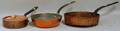 Three Copper Skillets with Iron Handles