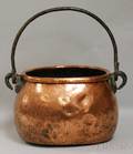 Large Shaped Copper Pot with Wrought Iron Swing Handle